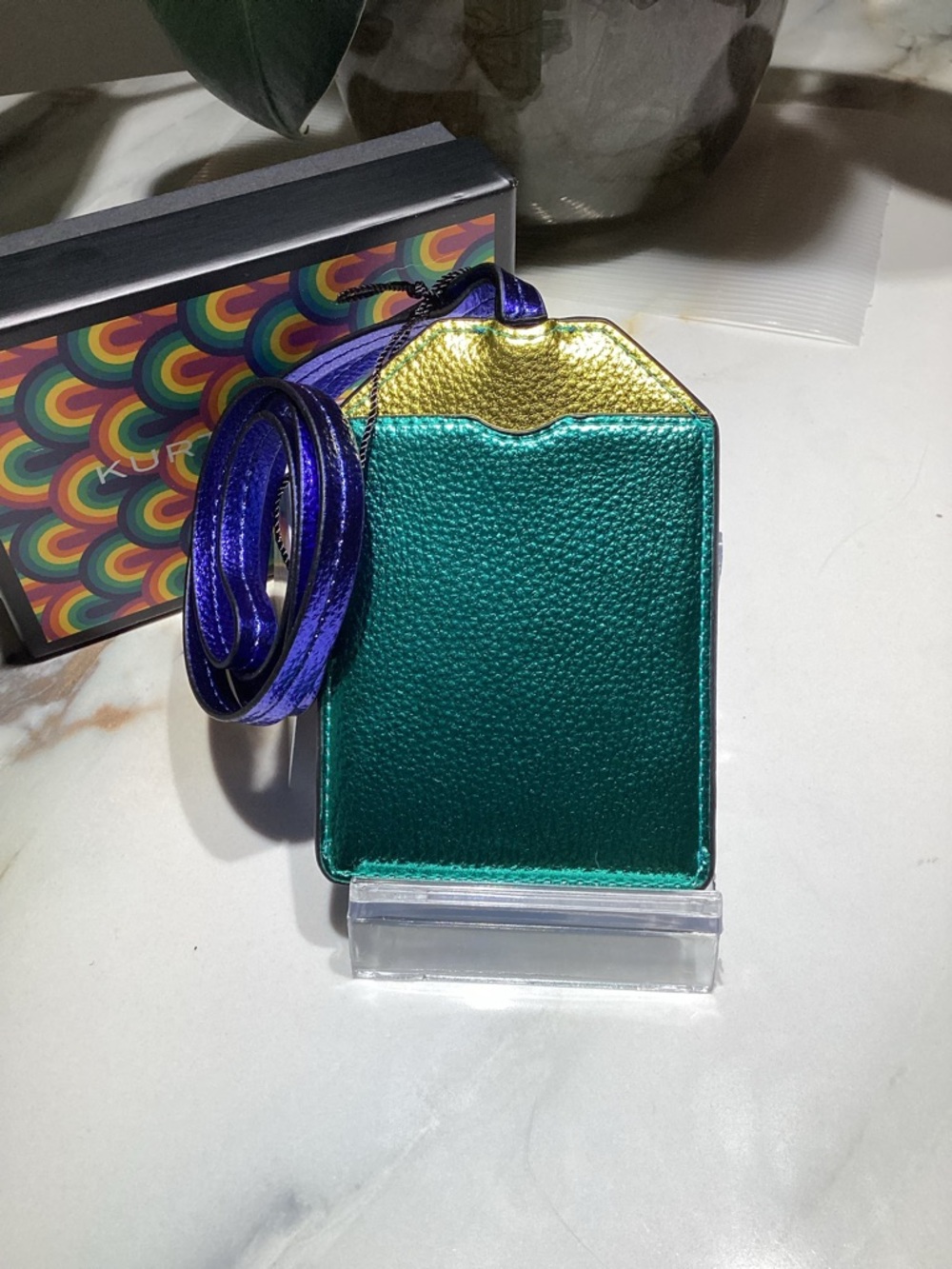 Kurt Geiger Metallic Blue, multi Southbank Tag LANYARD NWT - Picture 4 of 5